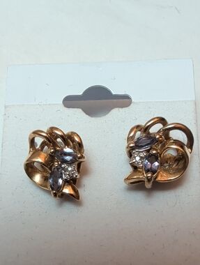 Vintage Sterling Silver Gold Tone Earrings with Purple and Clear Stones